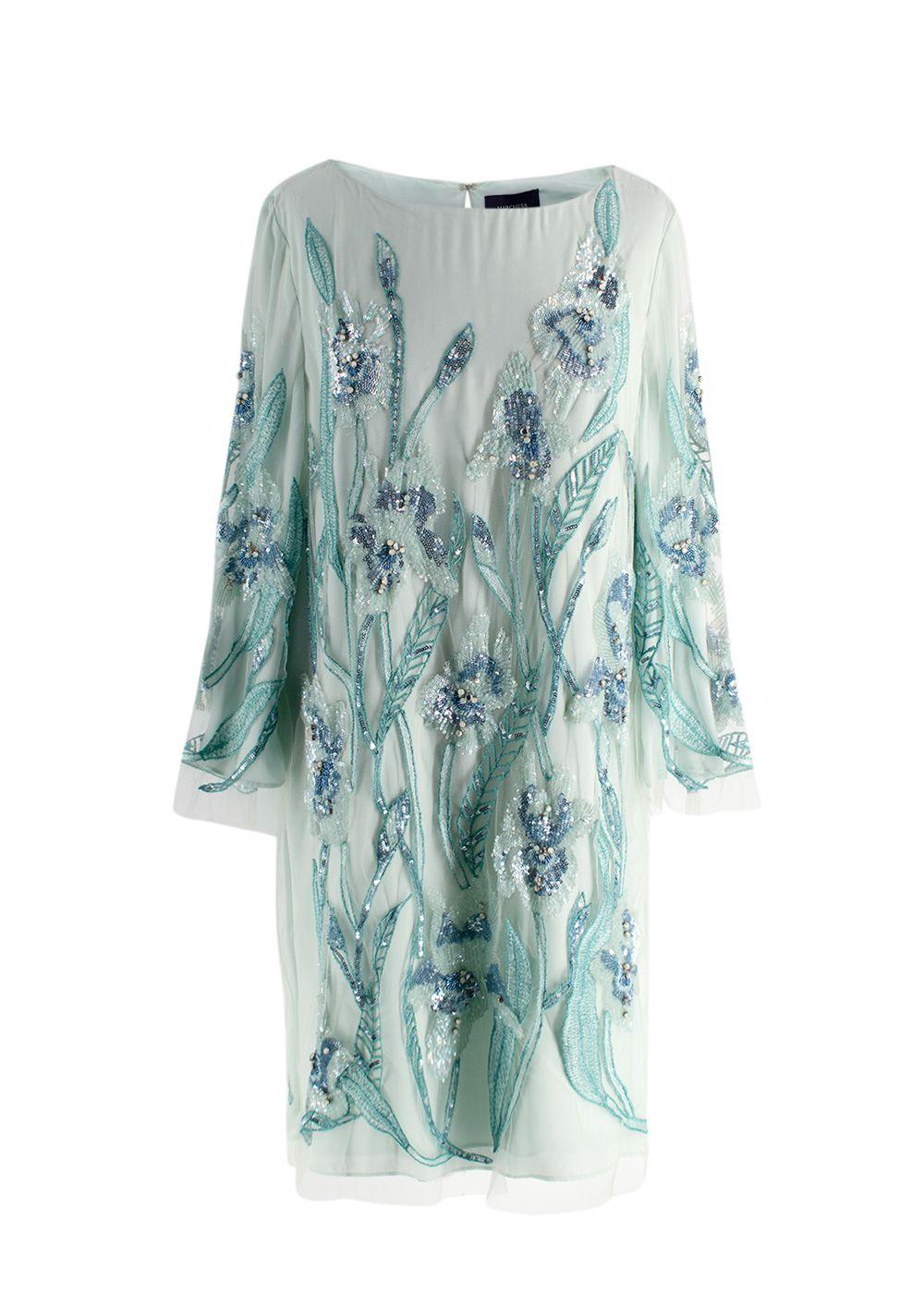 Marchesa Notte Aquamarine Sequin Embellished Mini Dress