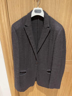 Brown Textured Hemp Blend Single Breasted Blazer