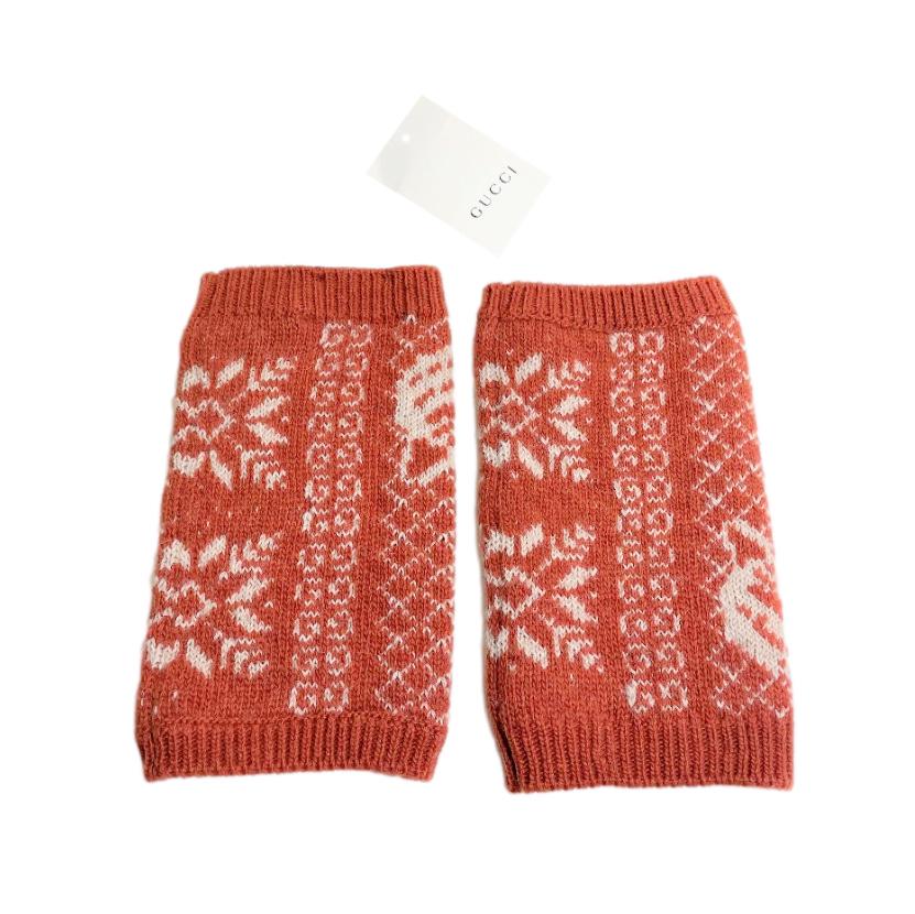 Gucci Orange Fair Isle Fingerless Foxlov Gloves - Size M