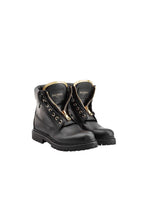 Black leather zip combat boots