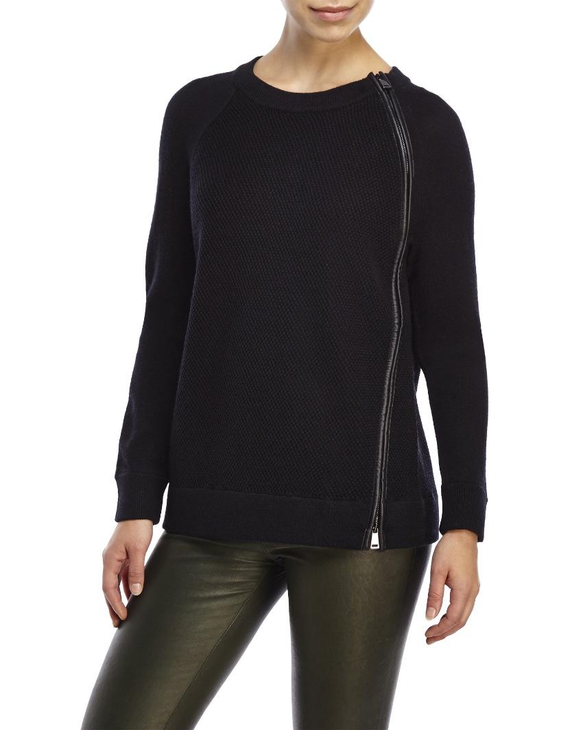 Vince Leather Trim Knit Jumper