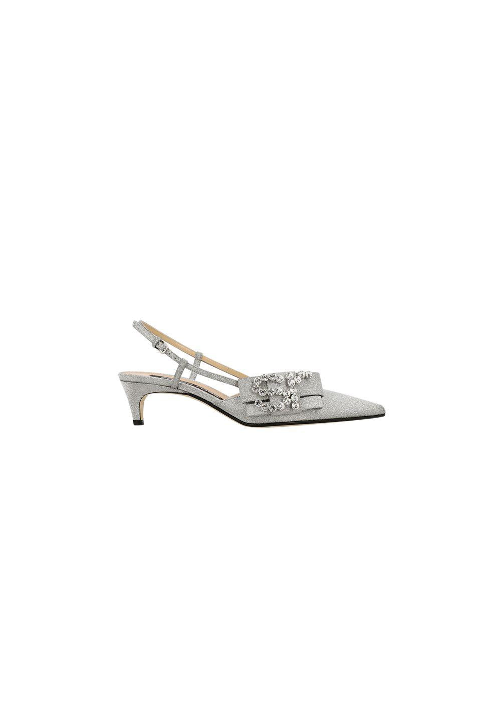 Silver glitter & crystal slingback heeled pumps