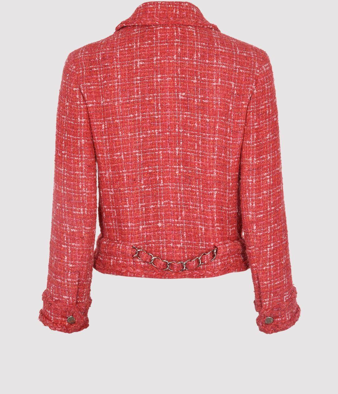 Chanel Red Tweed Biker Jacket with Chain Detail