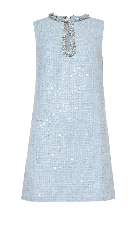 Self Portrait Baby Blue Woven Sequin Mini Dress