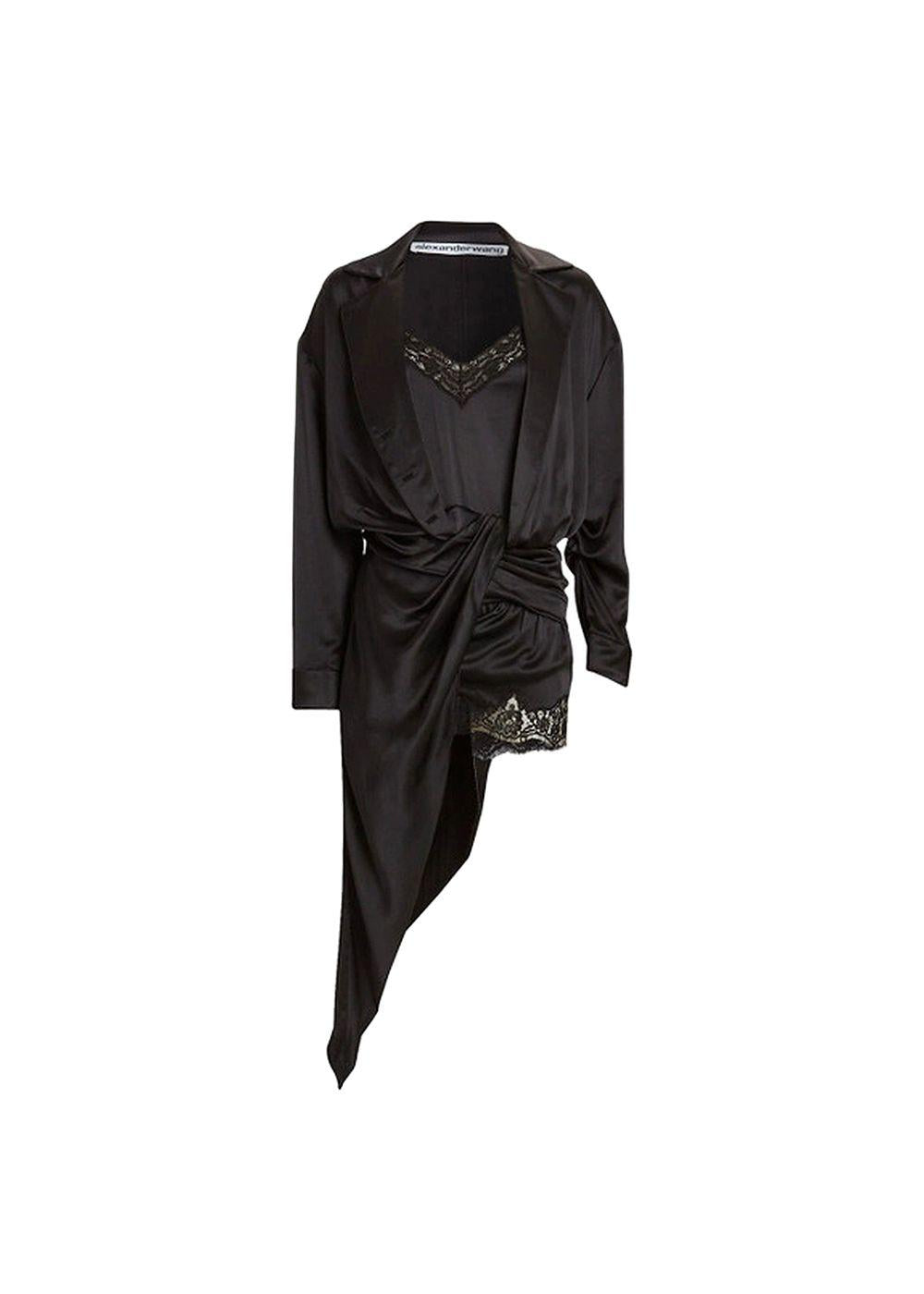 Black Silk And Lace Draped Pj Slip Dress