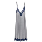 Cotton Club Soft Grey & Blue Leavers Lace Lounge Dress