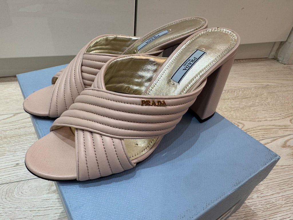 Nude Leather Heeled Mules