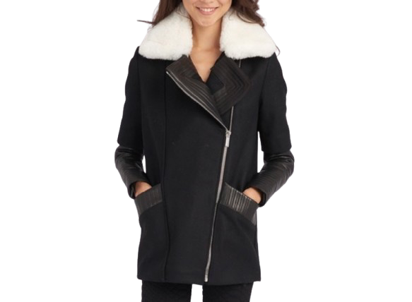 Nour Hammour Black Leather and Wool Biker Jacket
