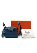 Hermes Taurillon Clemence Mini Lindy in Deep Bleu with Gold Hardware