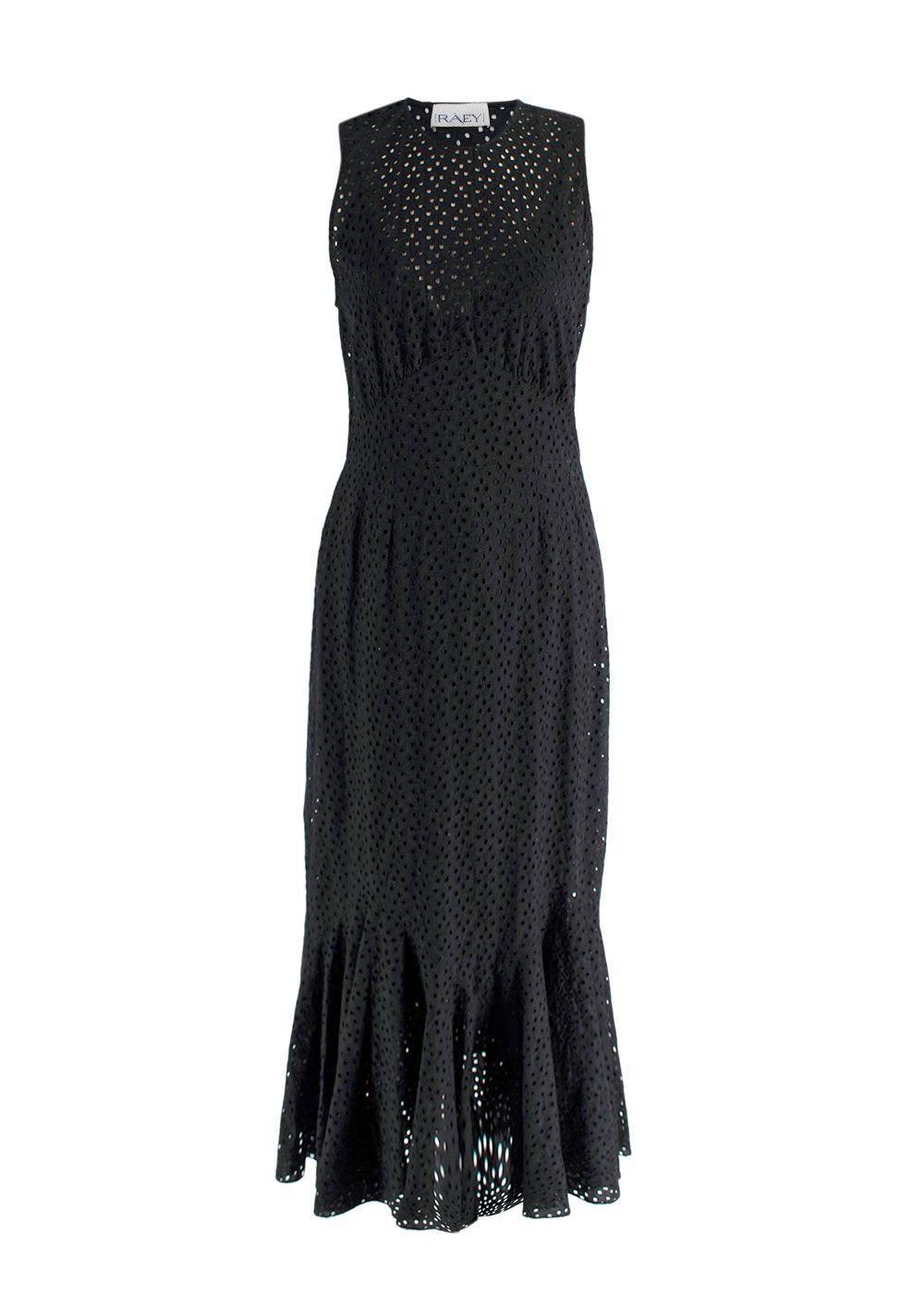 RAEY Black Broidery Anglaise Sleeveless Midi Dress