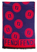 Fendi Navy and Red  Monogram Merino Wool Scarf