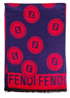 Fendi Navy and Red  Monogram Merino Wool Scarf