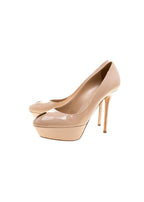 Nude patent leather Cachet platform heeled pumps