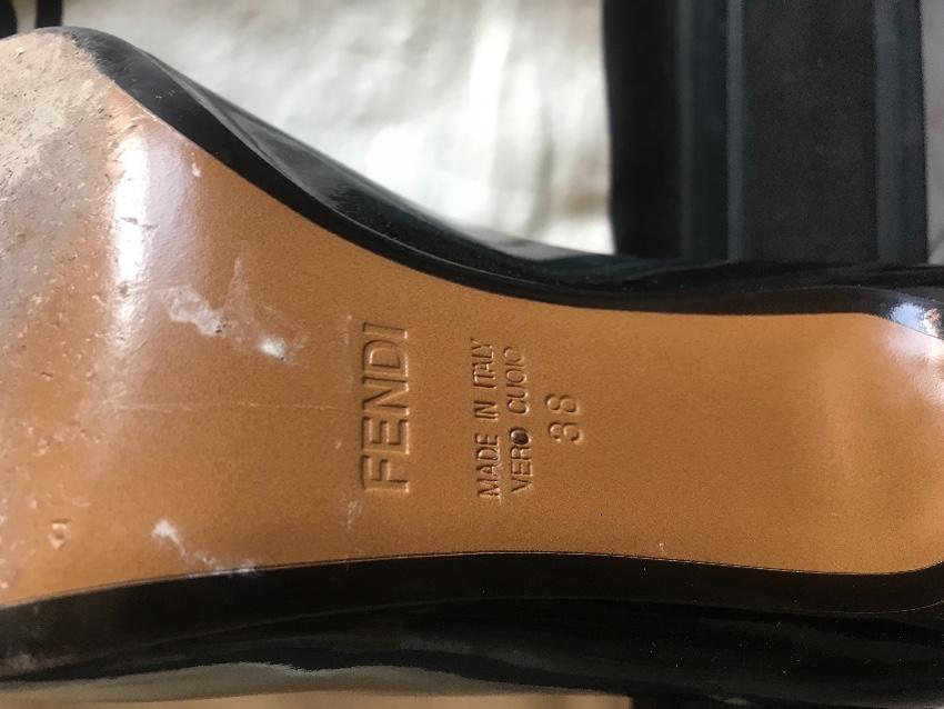 Fendi Striped-Bow Patent Leather Peep-Toe Pumps