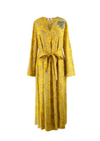 Elegant Embroidery Yellow Floral Belted Kaftan