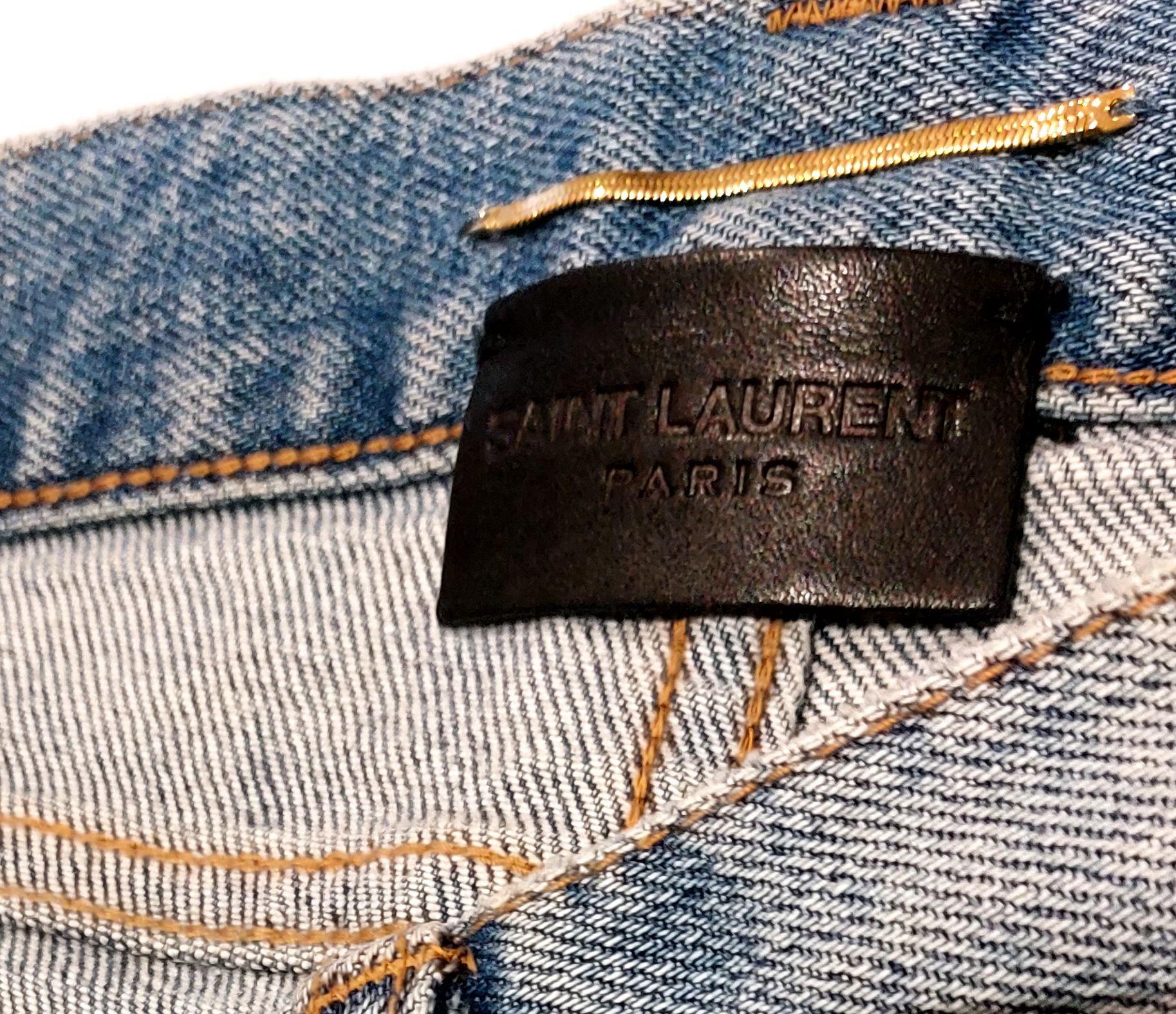Saint Laurent Washed Denim Distressed Skinny Jeans