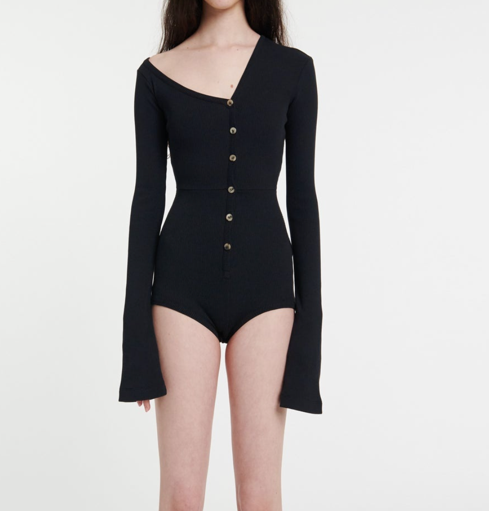 A.W.A.K.E. Mode Asymmetric Rib-Knit Bodysuit