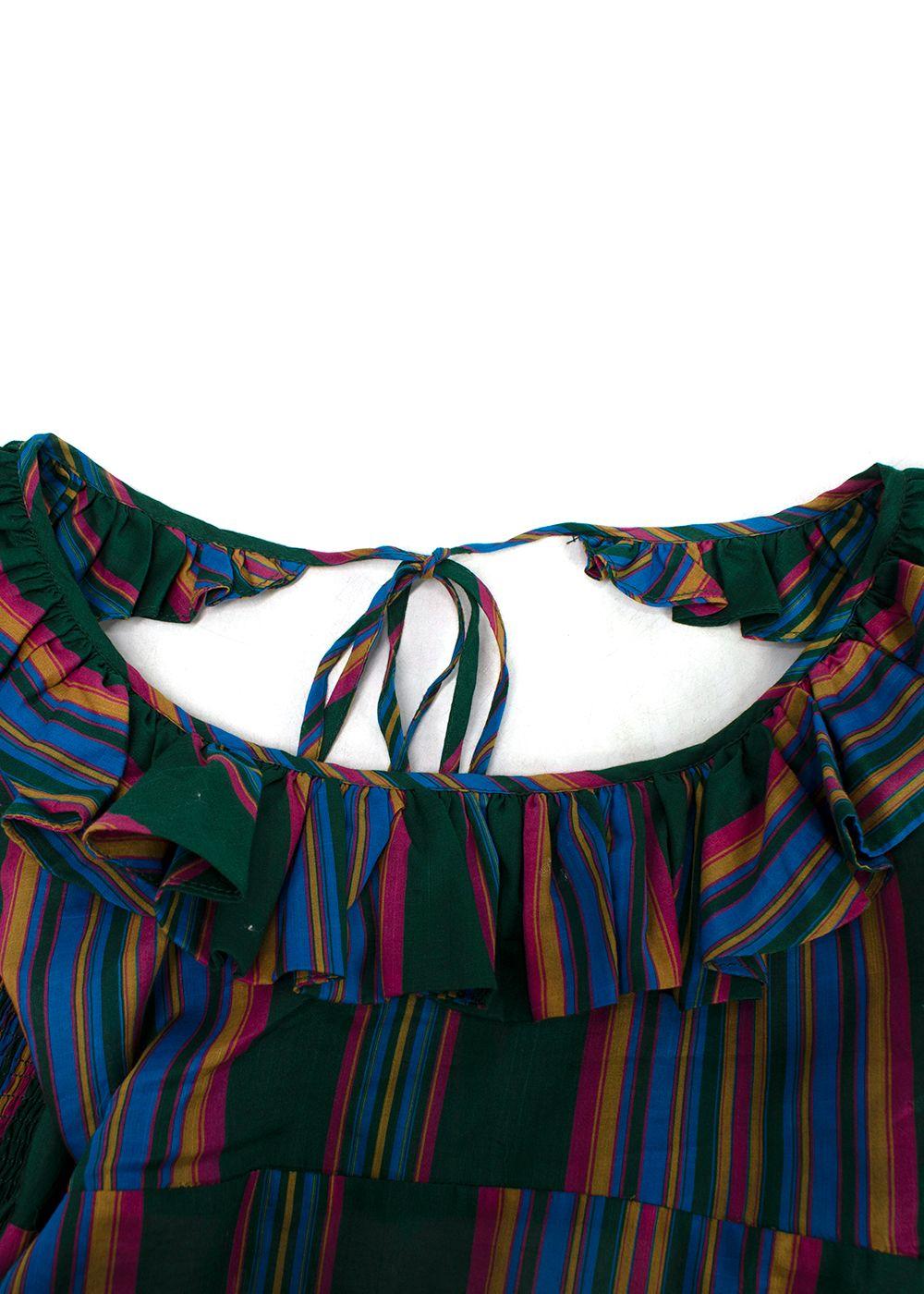Zimmermann Dark Green Ruffled Striped Halterneck Maxi Dress