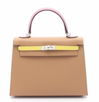 Hermès Kelly 25 Tricolore bag 25 in Chai, Citron and Mauve Epsom Leather with Silver hardware
