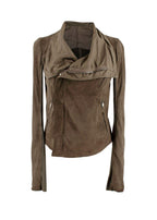 Rick Owens Khaki Suede Zip Jacket