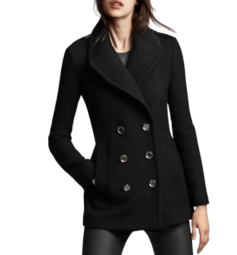 Burberry Black Double Breasted Wool Peacoat
