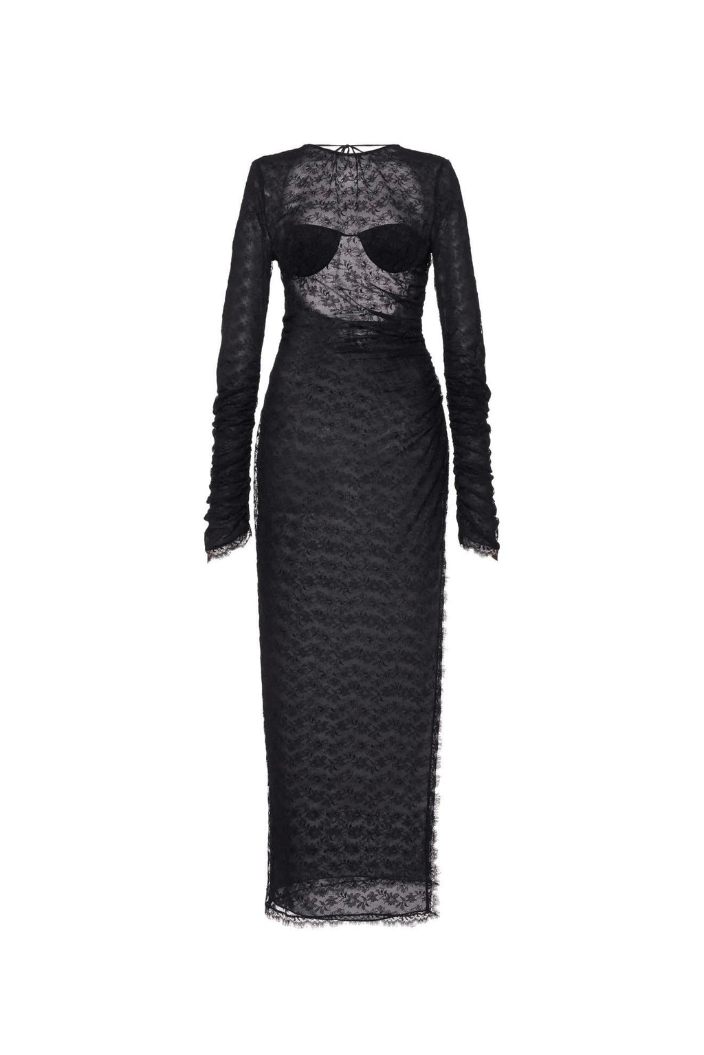 Alessandra Rich Open Back Black Silk Lace Dress