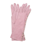Pearl and Crystal Embellished Pink Leather Gloves