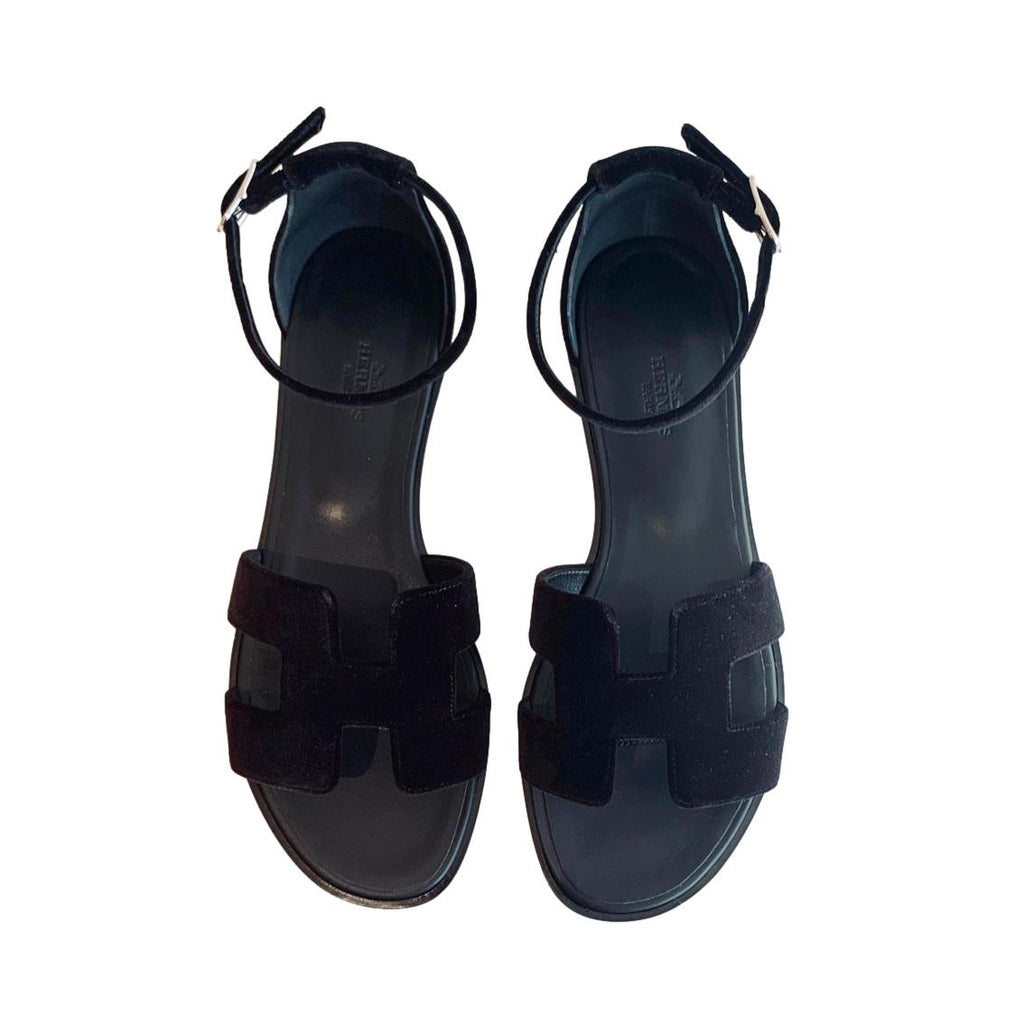 Hermes Black Velvet Santorini Sandals Sold Out