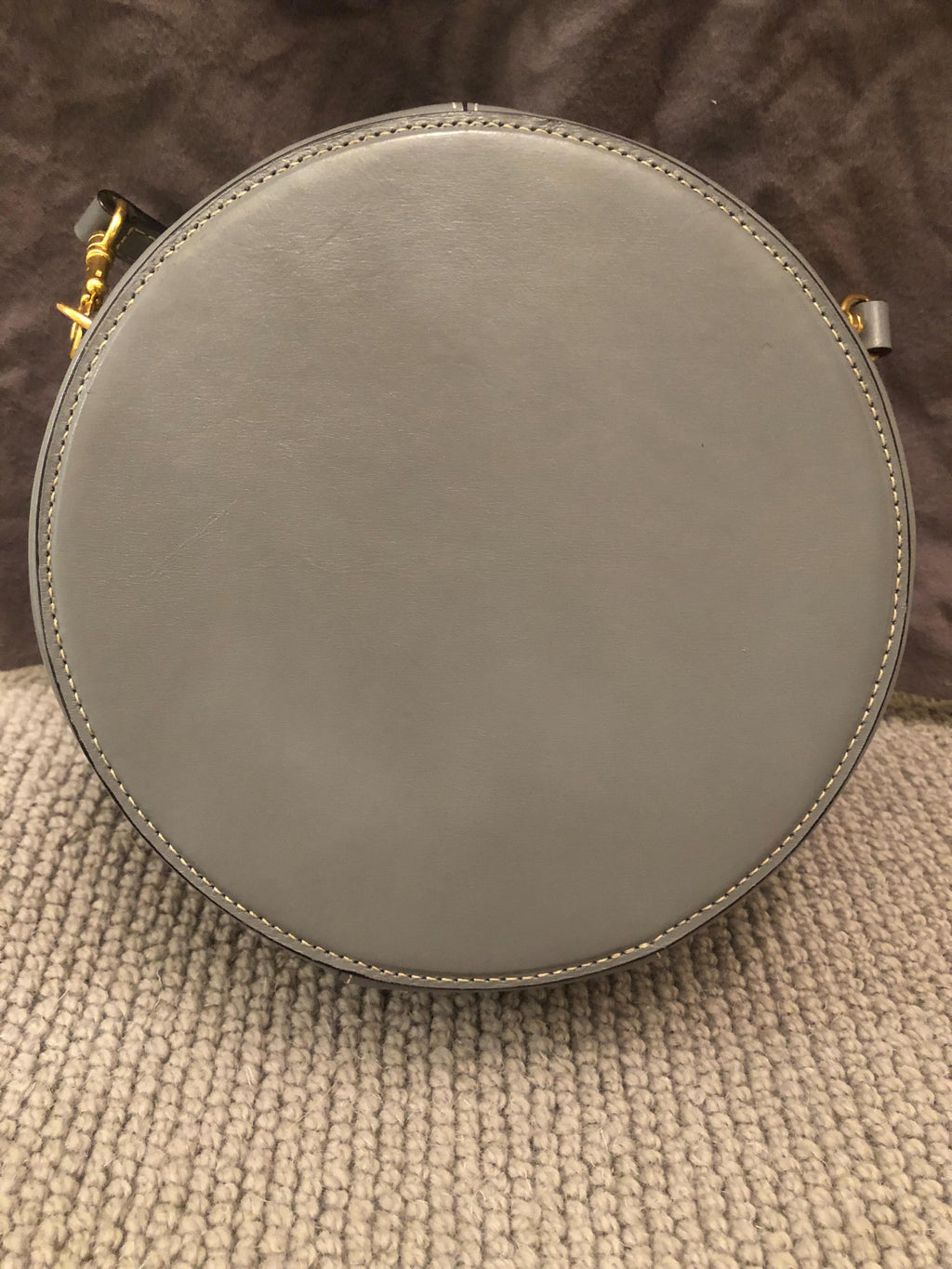 Grey Leather Circular Trunk Bag