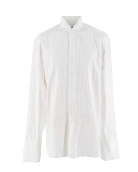 Tom Ford White Cotton Pleated Tuxedo Shirt