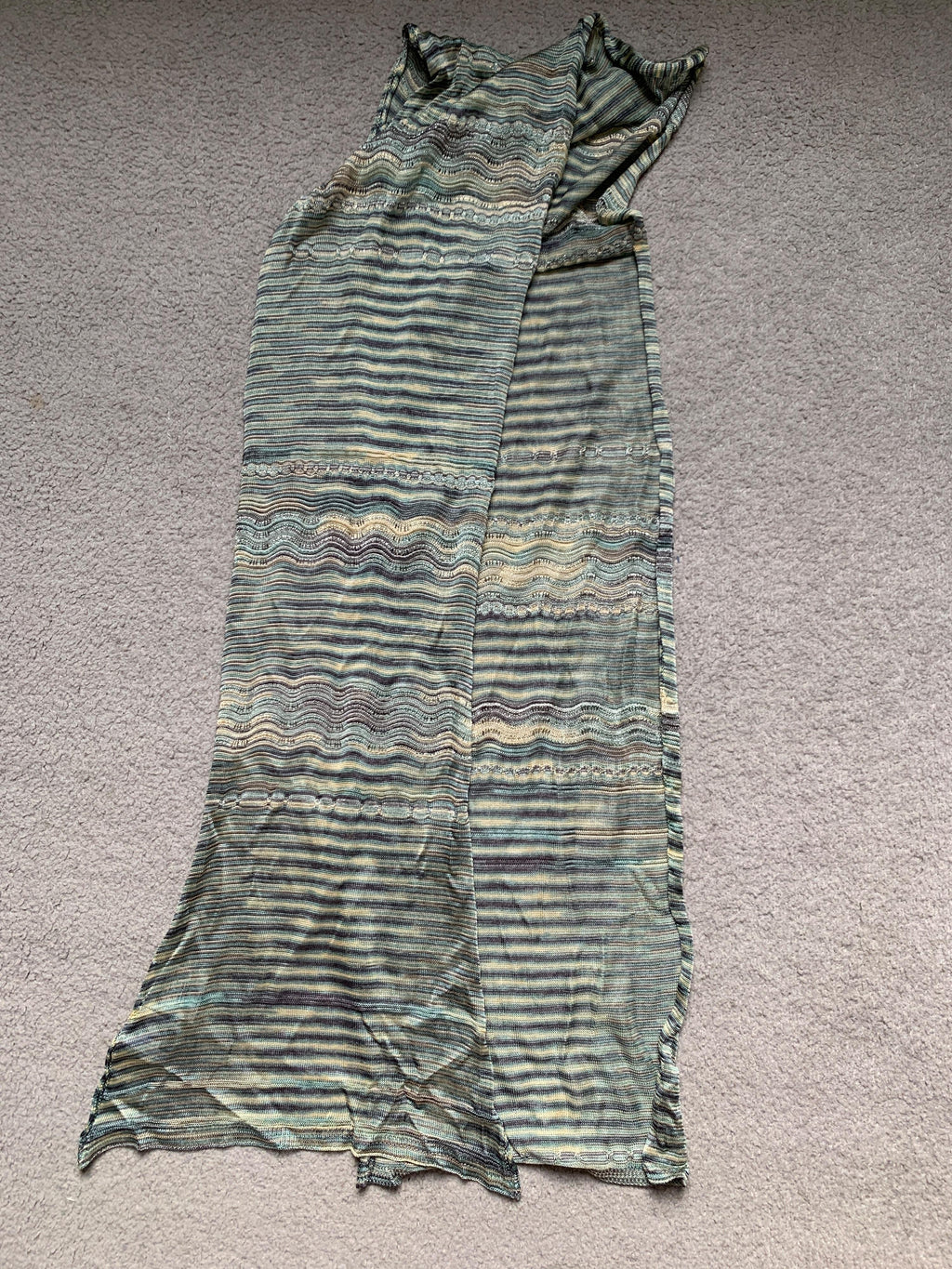 Blue & Green Zig-Zag Knit Scarf