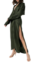 Bondi Born Notched-Neck Khaki Maxi Dress