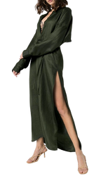 Bondi Born Notched-Neck Khaki Maxi Dress