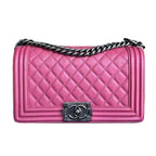 Pink Grained Leather Medium Boy Bag