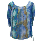 Single Aqua Blue Print Silk Top