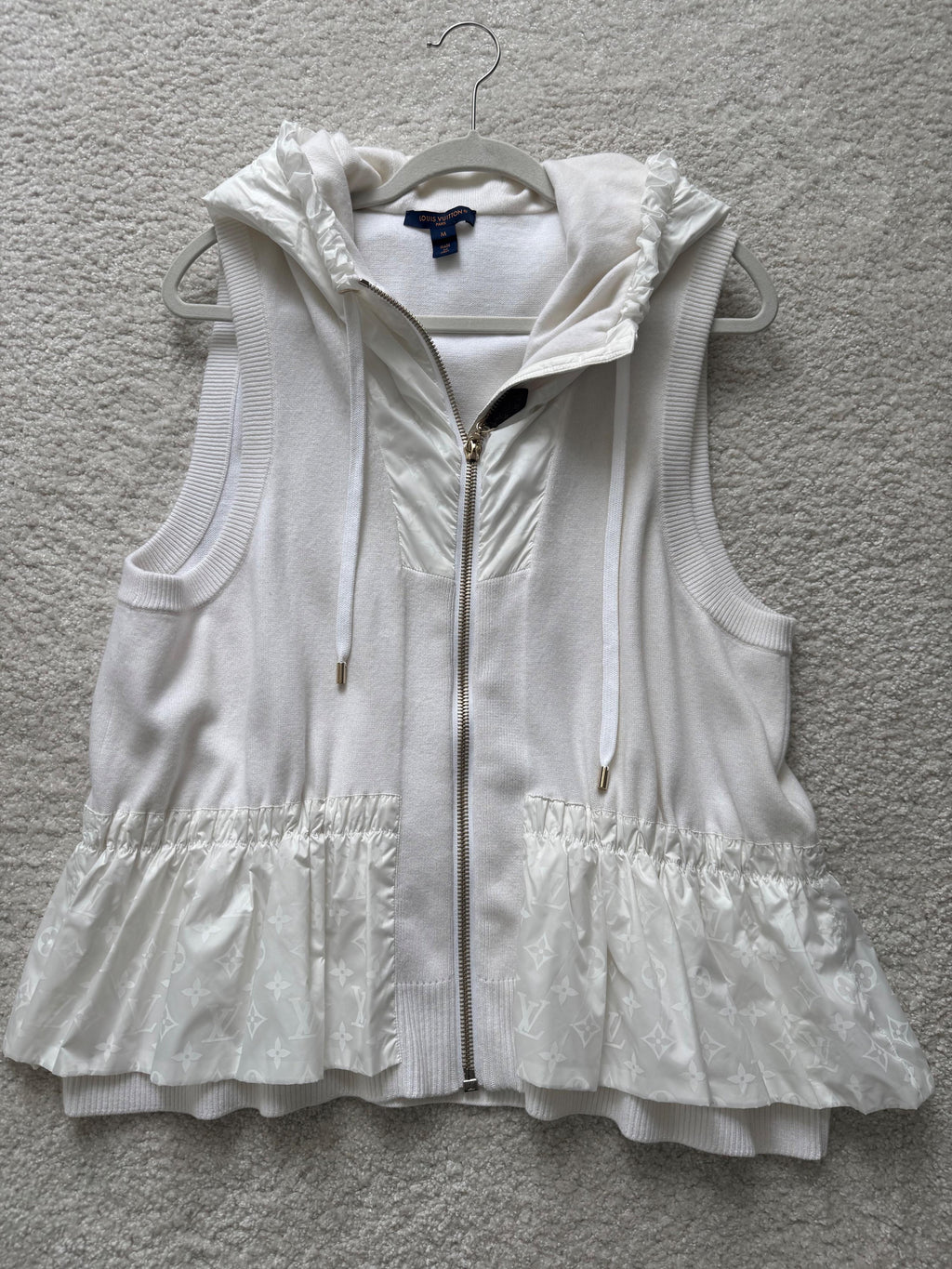 Louis Vuitton Cream Sleeveless Hooded Bi-Fabric Knit Jacket