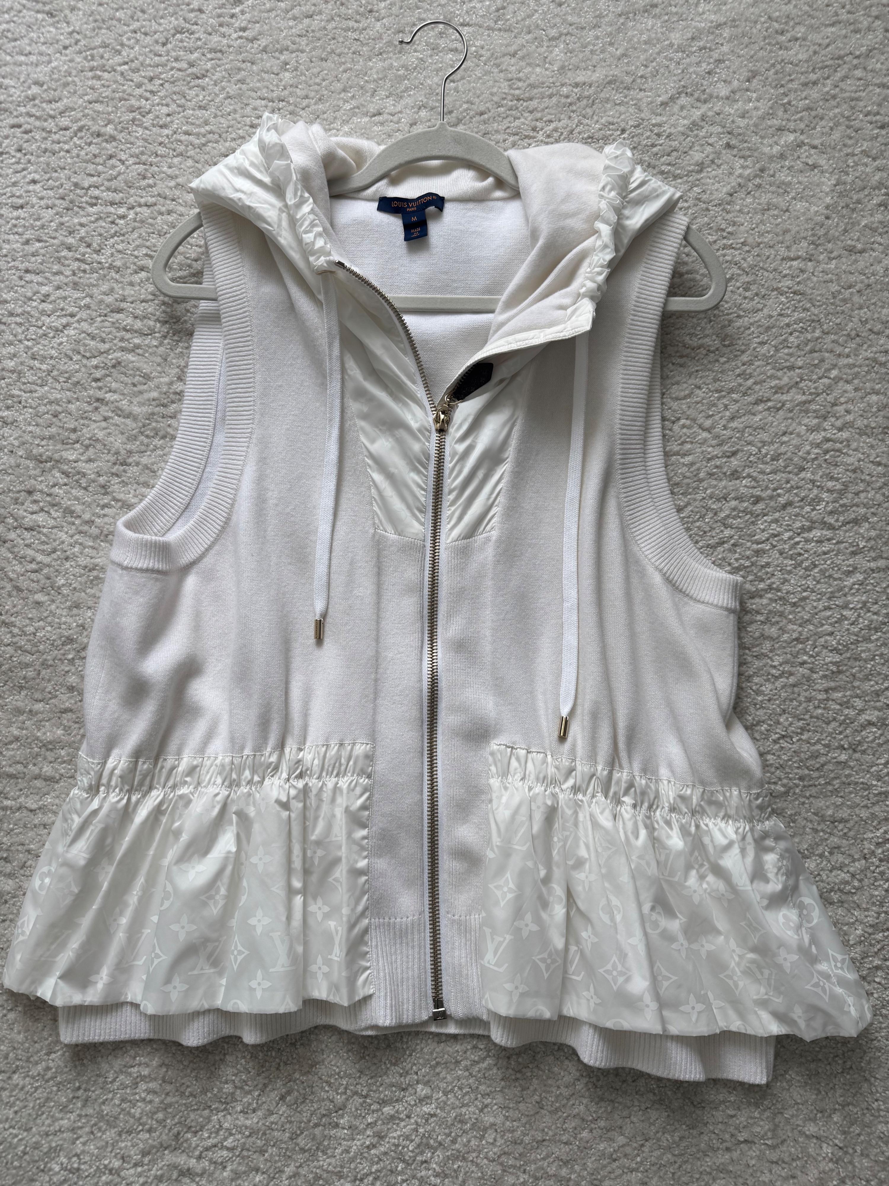 Louis Vuitton Cream Sleeveless Hooded Bi-Fabric Knit Jacket