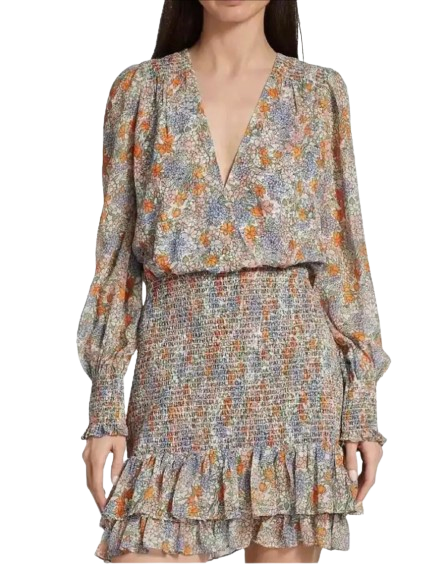 Veronica Beard Floral Saera Smocked Mini Dress
