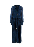 Chanel Navy Blue Plisse Belted Dress