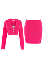 Helmut Lang Bright Pink Essential Crop Cardigan and Mini Skirt Set