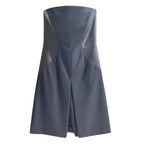 Yves Saint Laurent Vintage Black Leather Panelled Strapless Mini Dress