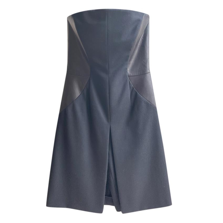 Yves Saint Laurent Vintage Black Leather Panelled Strapless Mini Dress