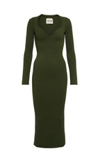 Khaite Green Ribbed Alessandra Midi Dress