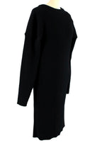 Open Back Black Ribbed Merino Wool Jumper Dress