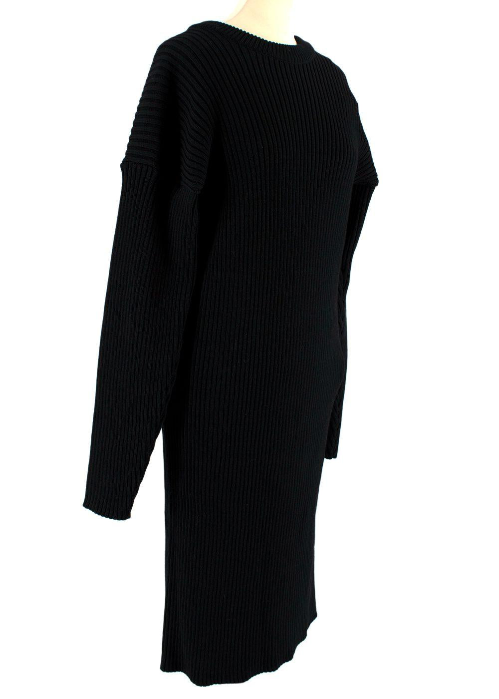 Open Back Black Ribbed Merino Wool Jumper Dress