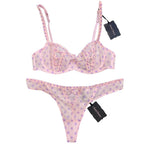 Chantal Thomass Rose & Lilac Polka Dot Tulle Half Cup Bra & Thong set