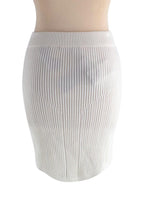 Balmain Cream Ribbed Knit Mini Skirt with Gold Button Detail
