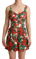 Red Geranium Printed Cotton Blend Playsuit