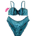 Spoyit Teal Silk Half Cup Bra & Brief Set