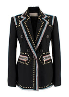 Elie Saab Black Studded Contrast Trim Blazer